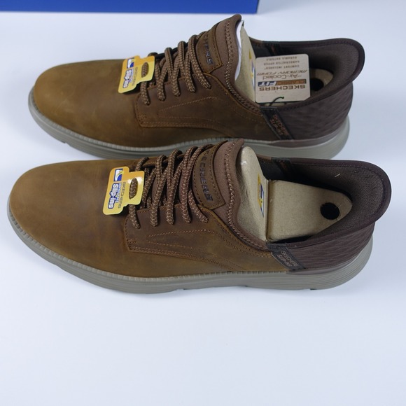 Skechers Mens 13 Slip-Ins Garza Gervin Dark Brown Leather Casual Shoes NEW $95 main image 4